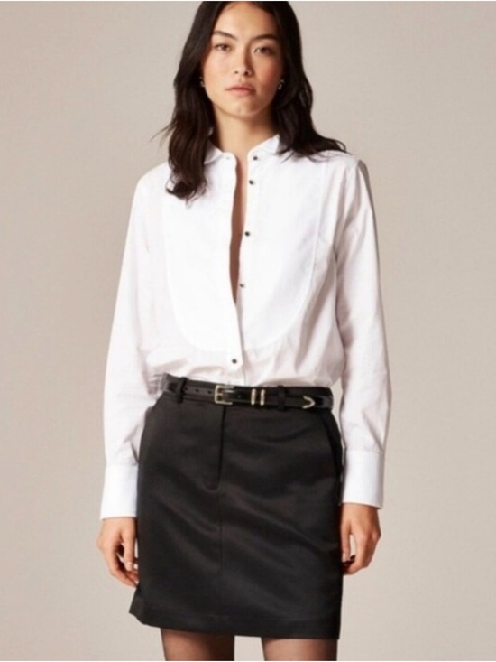 J. Crew Tops - J. Crew Jules Tuxedo Shirt in Cotton Poplin | White with black/gold buttons